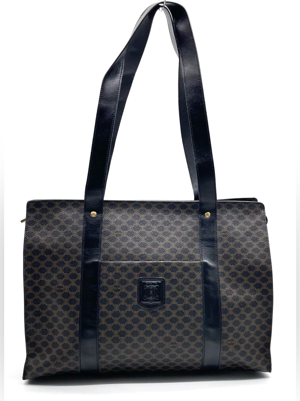 Celine Black and Gold Monogram Zip Pouch